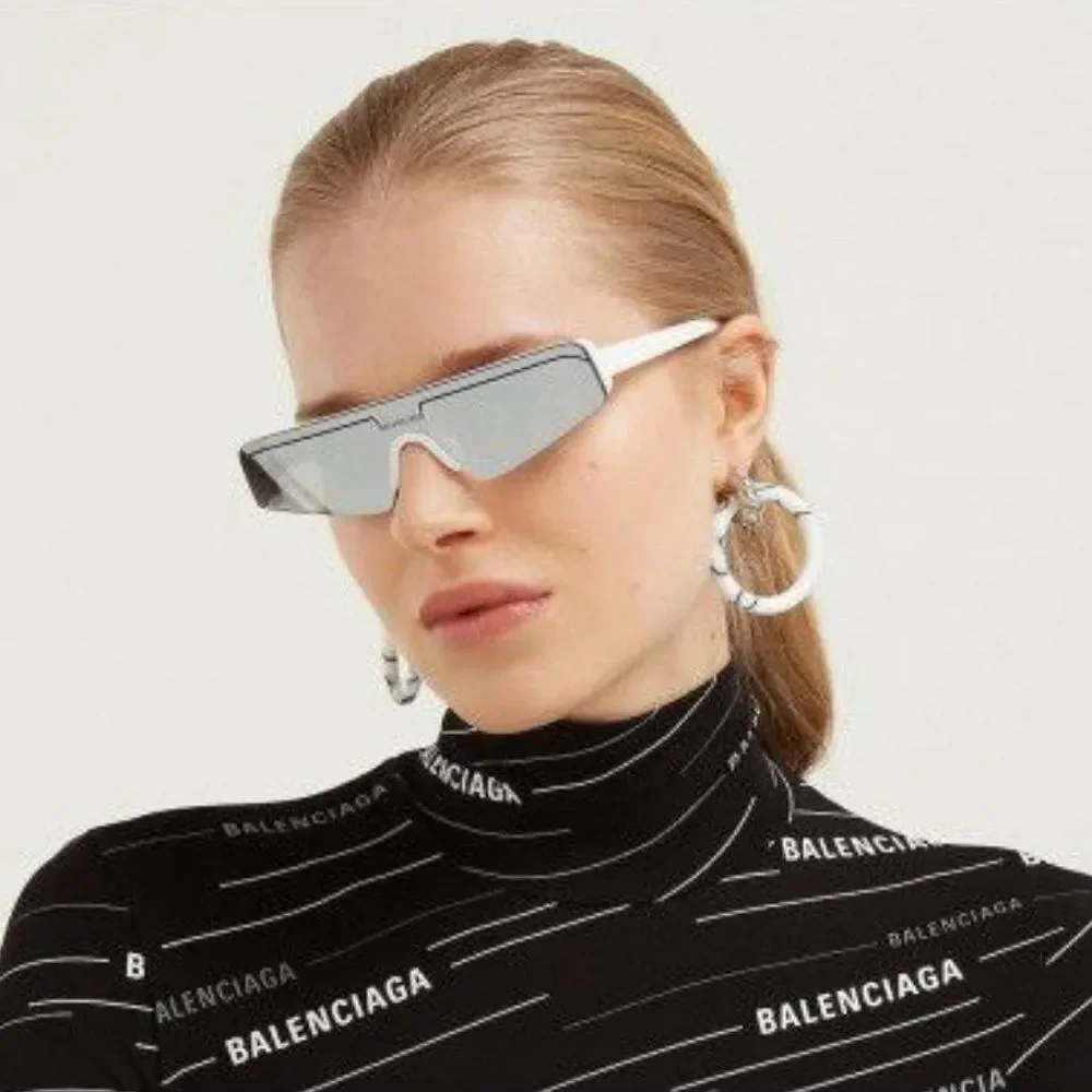 NEW Balenciaga BB0003S 002 White Silver Grey Mirrored Unisex Sunglasses